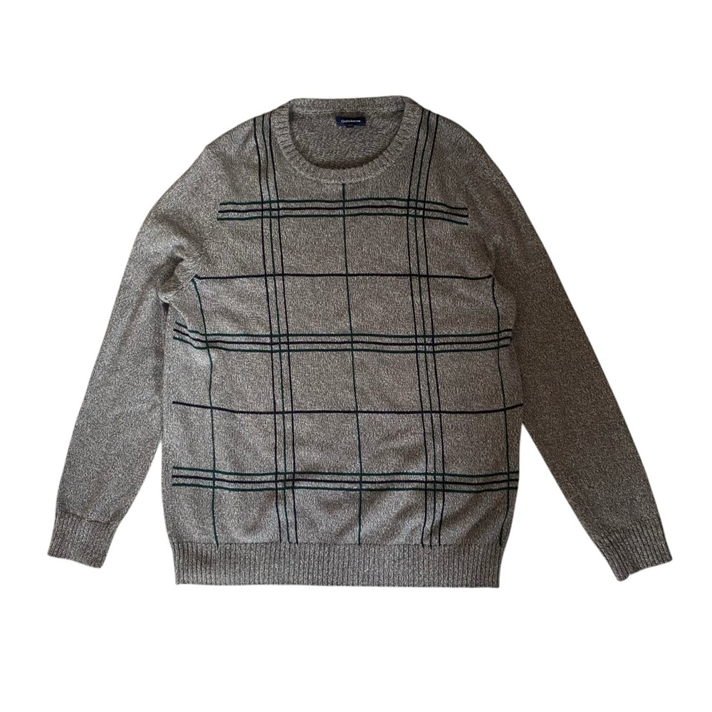 Vintage 90s‎ Cotton Crewneck Sweater Men’s Large Gray Blue Geometric Grandpa L